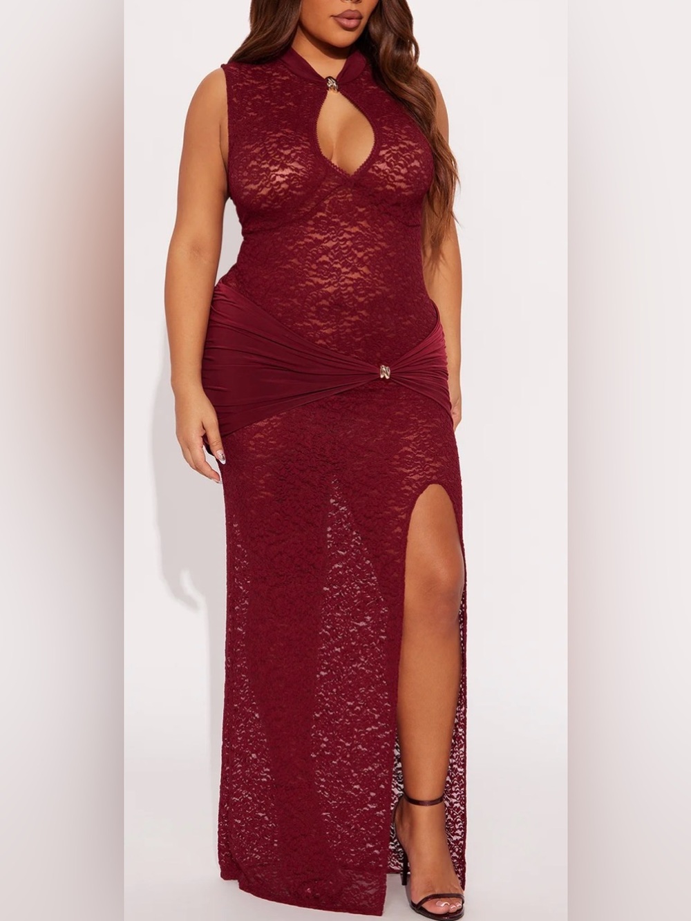 Fashion Nova Bianca Lace Maxi Dress with Side Slit